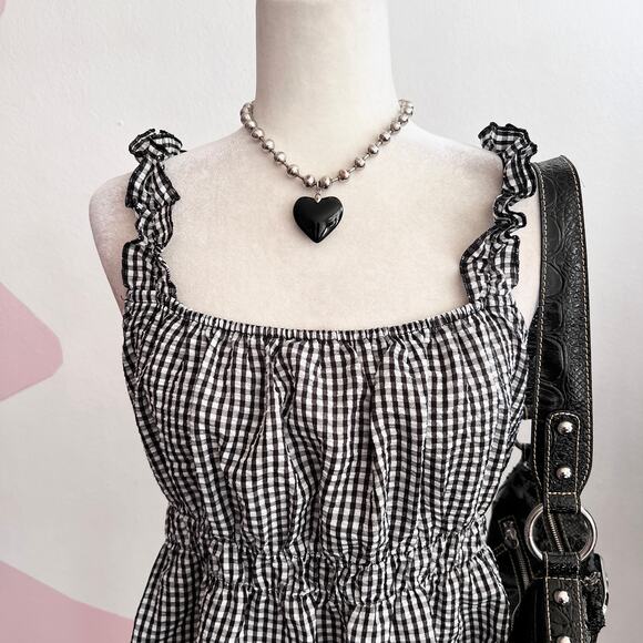 Gingham Babydoll Top, Cottagecore Coquette Retro Preppy Academia Medium - Picture 2 of 6